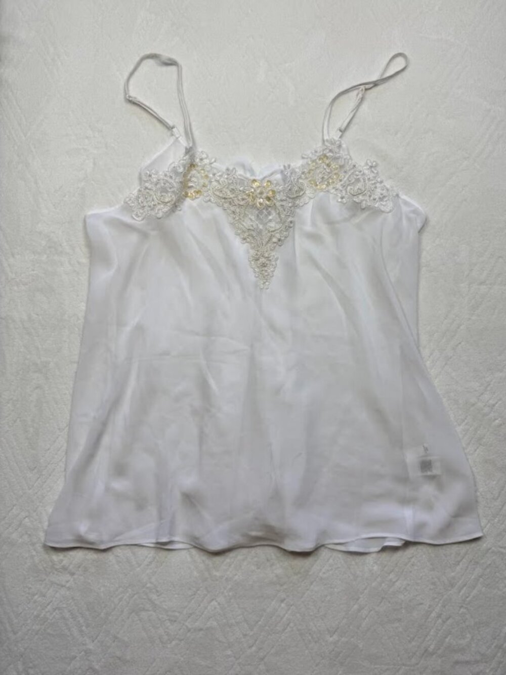 Enchanting  Women’s L Sequin Faux Gem Lace Satin Camisole Wedding Bridal
